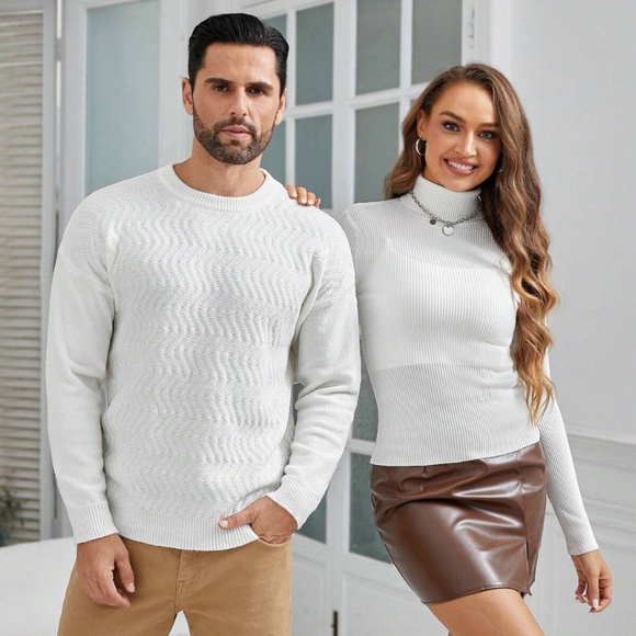 White Rib Knit Turtleneck Sweater Top Long Sleeve - Picture 6 of 8